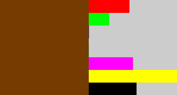 Hex color #753b00 - brown