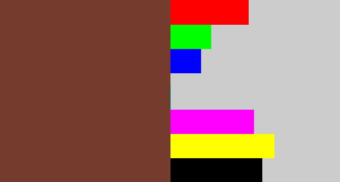 Hex color #753c2e - purple brown