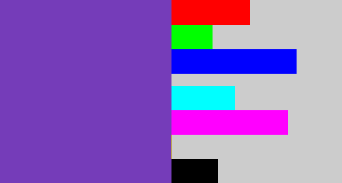 Hex color #753cb9 - bluey purple