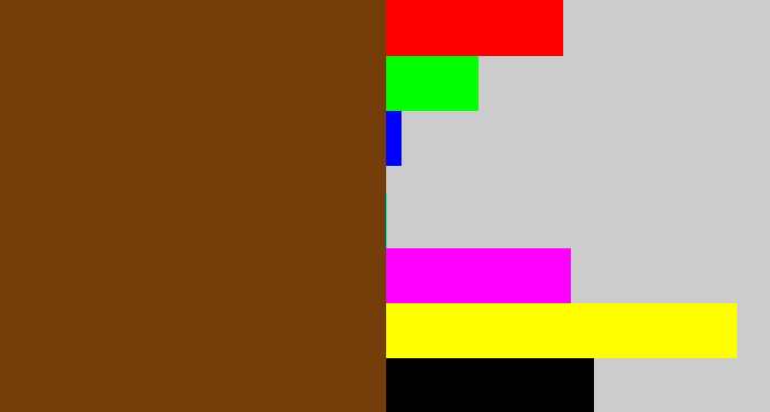 Hex color #753d0a - brown