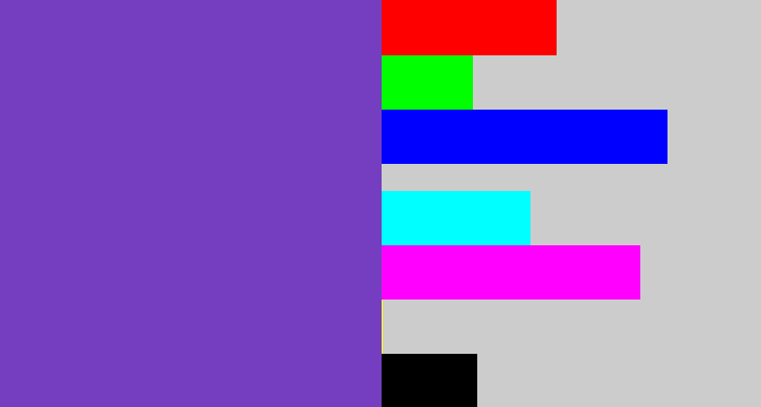 Hex color #753dbf - bluey purple