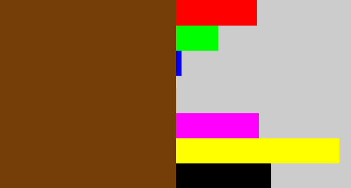 Hex color #753e08 - brown