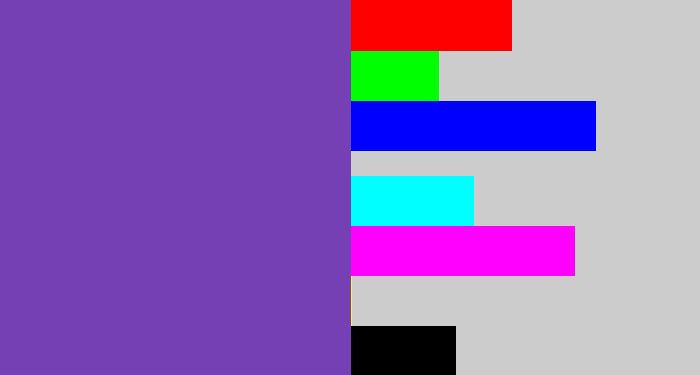 Hex color #7540b3 - bluey purple