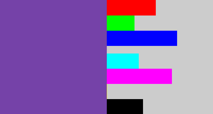 Hex color #7542a8 - bluey purple