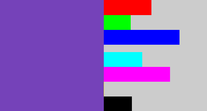 Hex color #7542b9 - bluey purple