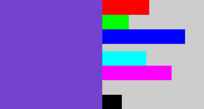 Hex color #7542cf - bluey purple