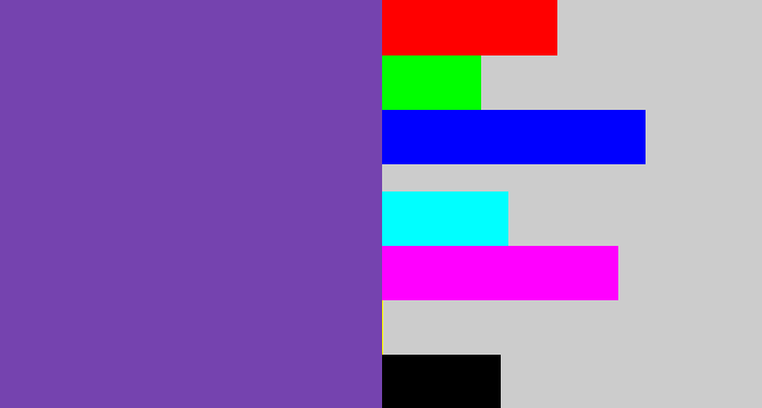 Hex color #7543af - bluey purple