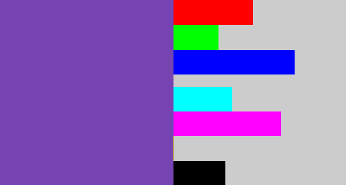 Hex color #7543b2 - bluey purple