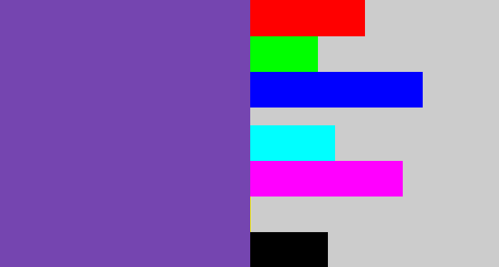 Hex color #7545b0 - bluey purple