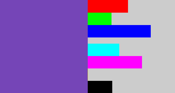 Hex color #7545b7 - bluey purple