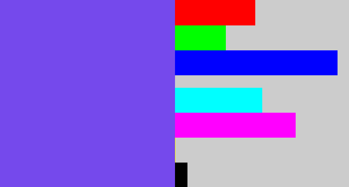 Hex color #7549ec - bluish purple