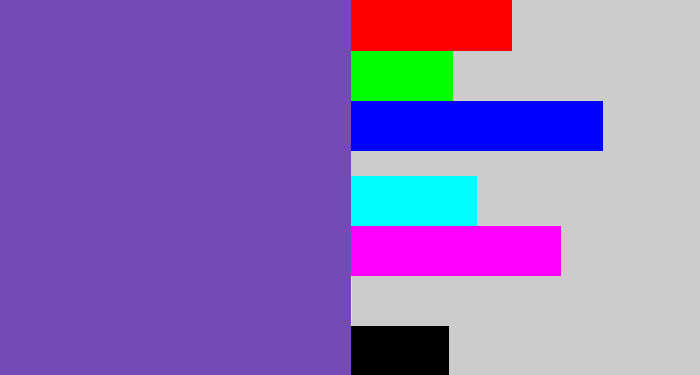 Hex color #754ab8 - bluey purple