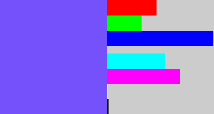 Hex color #7551fc - purpleish blue