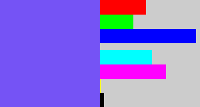 Hex color #7553f5 - purpley