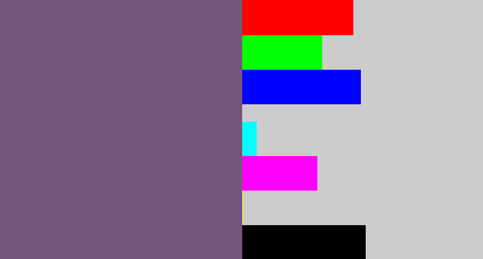 Hex color #75557c - dull purple