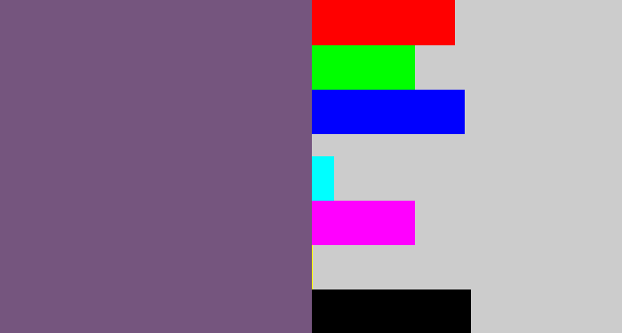 Hex color #75557e - muted purple