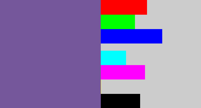Hex color #75579b - dark lavender