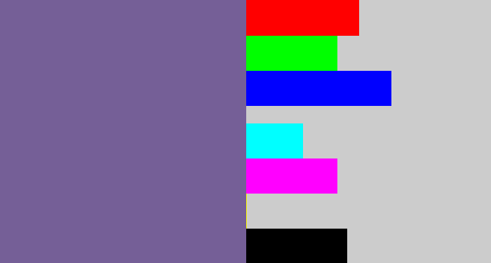 Hex color #755f97 - dark lavender