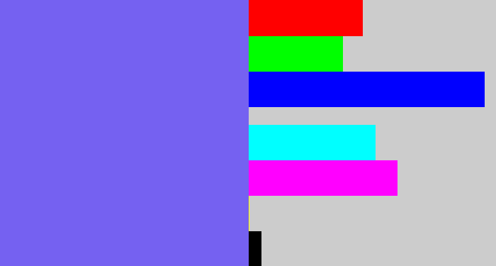 Hex color #7561f1 - purpley