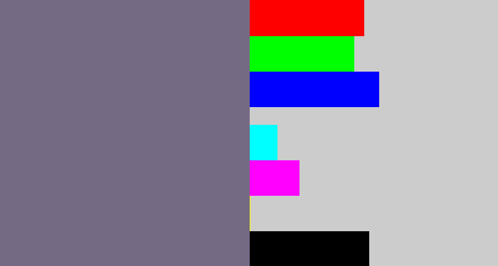 Hex color #756a84 - purplish grey