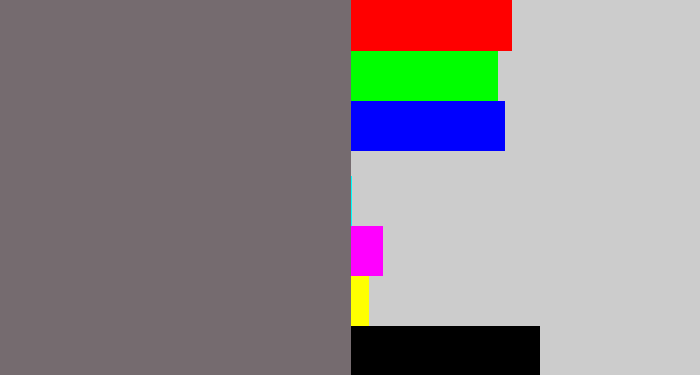Hex color #756b6f - purplish grey