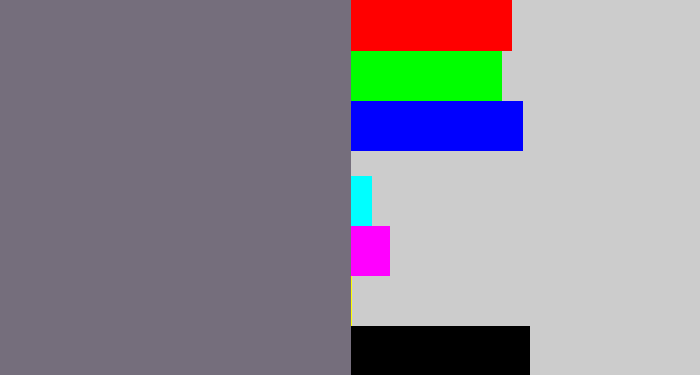 Hex color #756e7c - purplish grey