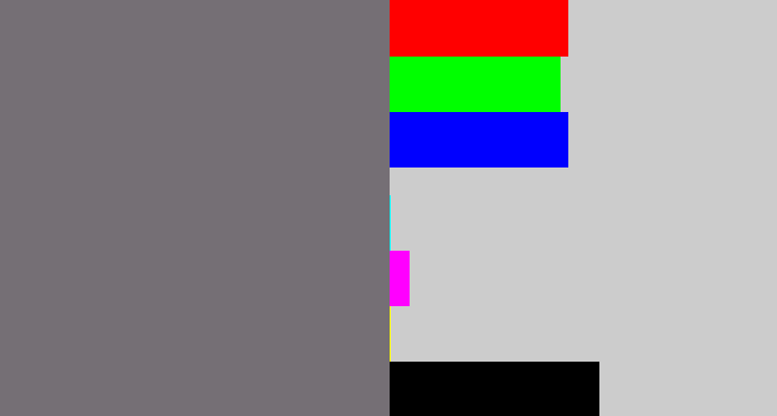 Hex color #756f75 - purplish grey