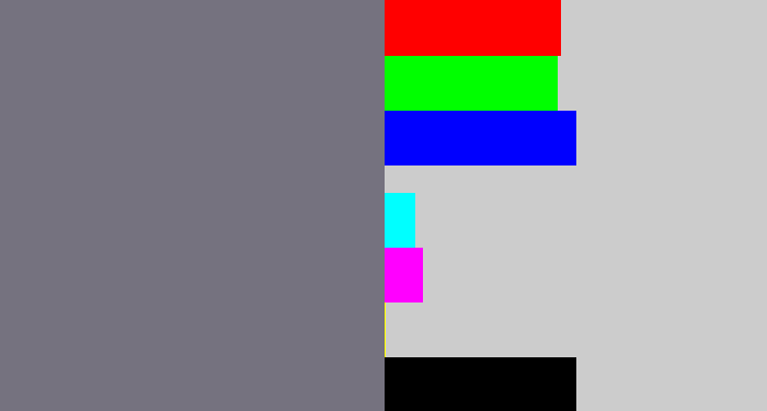 Hex color #75727f - purplish grey