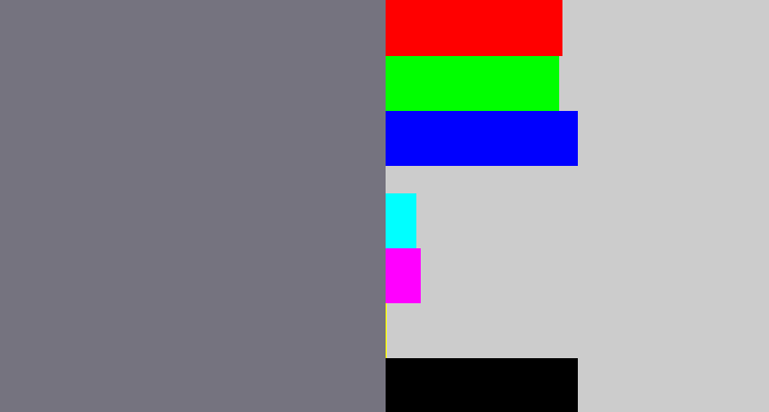 Hex color #75737f - purplish grey