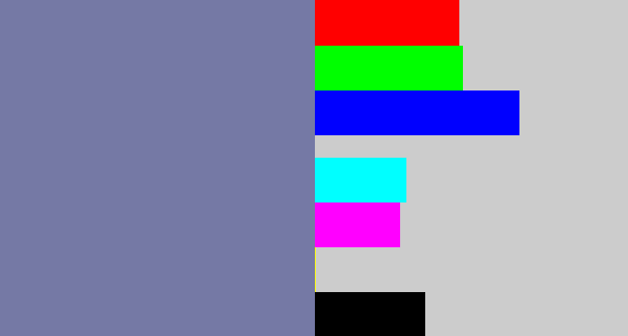 Hex color #7579a5 - blue/grey