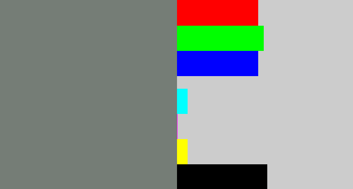 Hex color #757d76 - medium grey