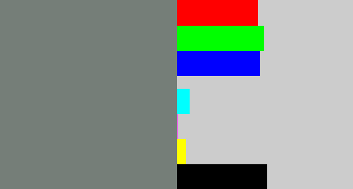 Hex color #757e78 - medium grey
