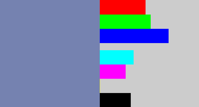 Hex color #7582b0 - blue/grey