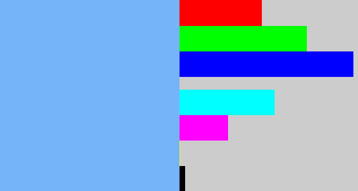 Hex color #75b4f8 - sky blue
