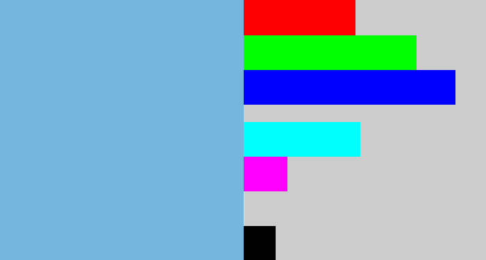 Hex color #75b6df - lightblue