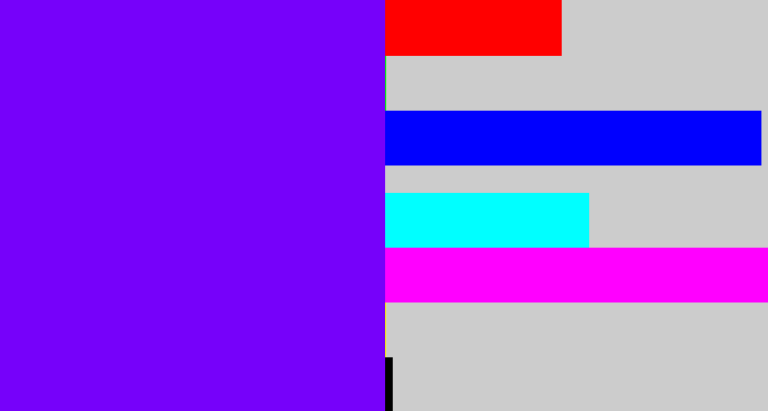 Hex color #7601fa - blue/purple