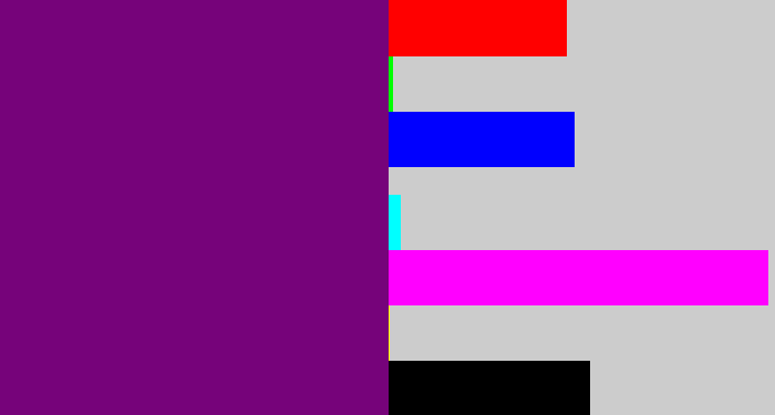 Hex color #76037a - darkish purple