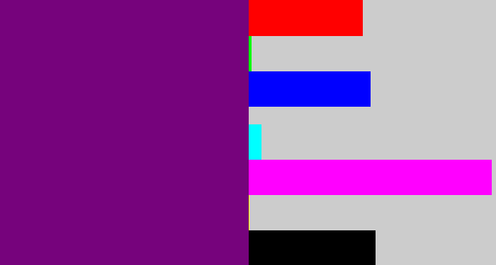 Hex color #76037c - darkish purple