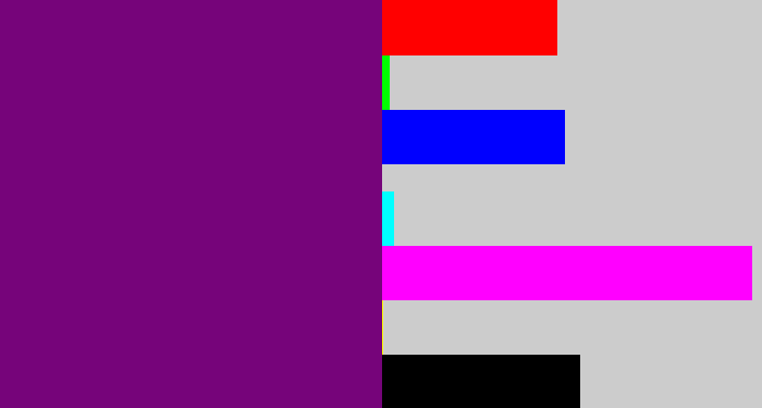Hex color #76047a - darkish purple