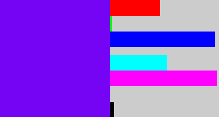 Hex color #7604f4 - blue violet