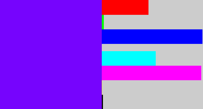 Hex color #7604fd - purply blue
