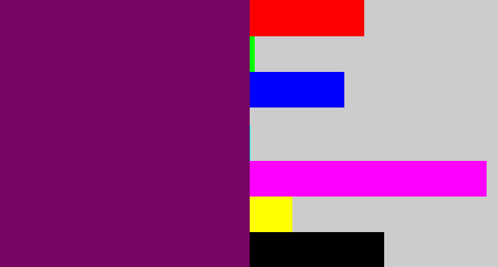 Hex color #760662 - rich purple