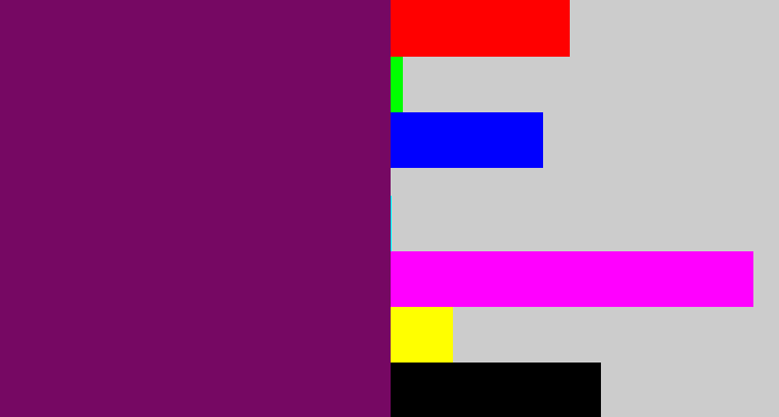 Hex color #760863 - rich purple