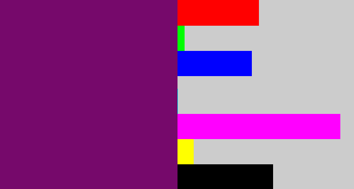 Hex color #76096b - darkish purple