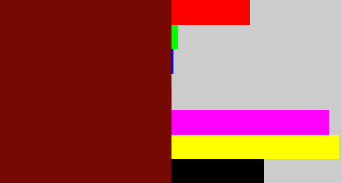 Hex color #760a02 - blood