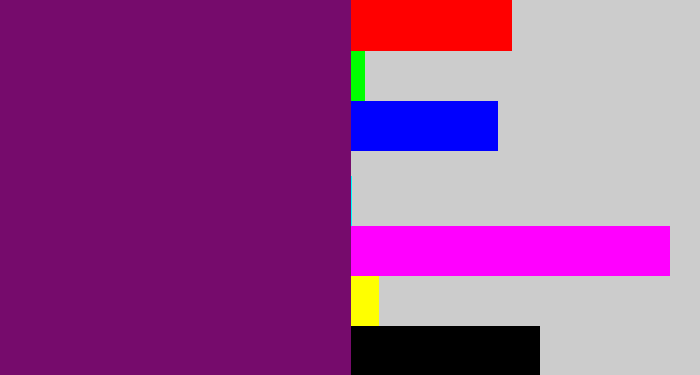 Hex color #760b6c - darkish purple