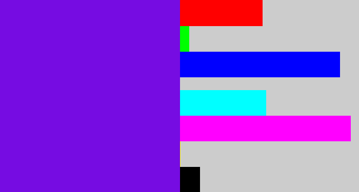 Hex color #760ce2 - purply blue