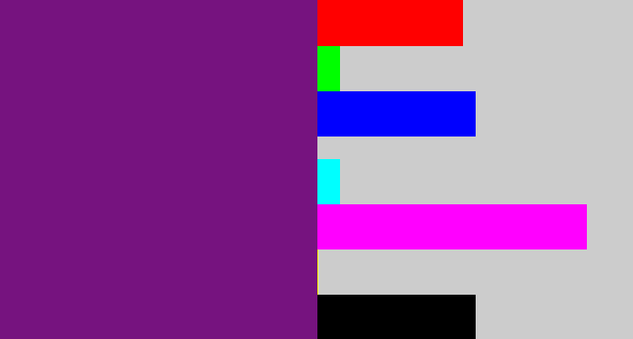 Hex color #76137f - darkish purple