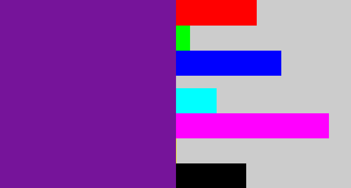Hex color #76149a - purple