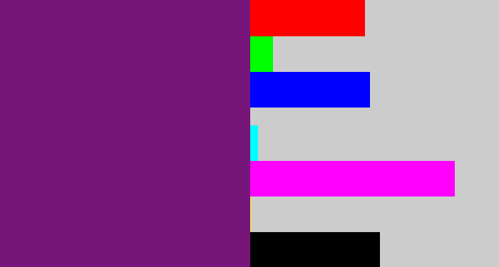 Hex color #76167a - darkish purple
